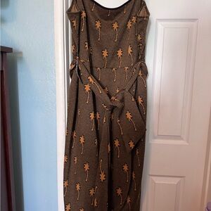 Hutch Brown Strapless Palm-Print Dress with Self Tie